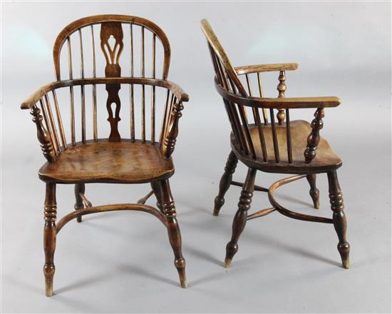 A set of six 19th century ash, oak and elm Windsor chairs, H.2ft 11in.
